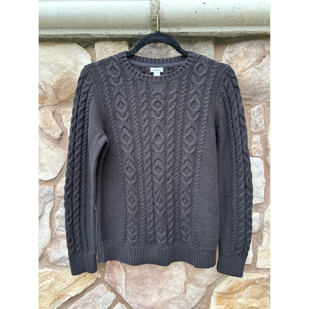 L.L. Bean Women's Cable Knit Sweater Black Small Crew Neck Cabincore Preppy